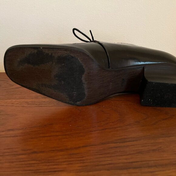 Vintage Black Leather Enzo Angiolini Heeled Oxford Lace Ups - 8 / 8.5 - Picture 6 of 6